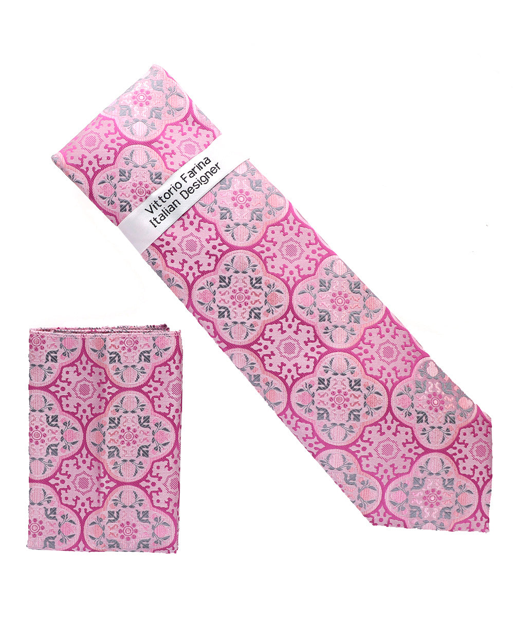 Vittorio Farina Men's Geometric Design Necktie & Pocket Square Vittorio Farina