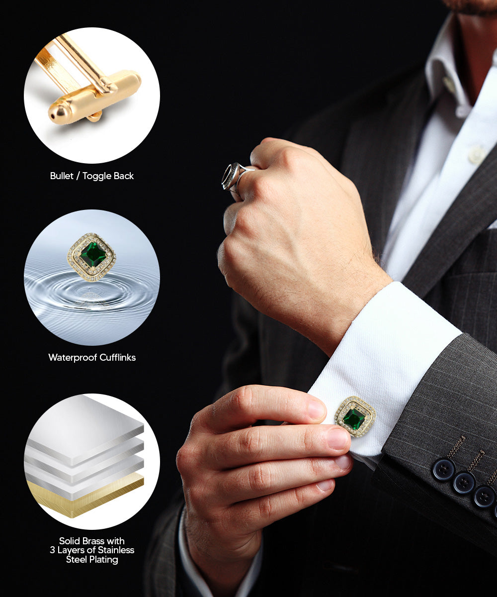Vittorio Vico Men's Large Square Colorstone Crystal Double Diamond Set Cufflinks: CL75XX Series - Black and Silver - Cufflinks - Vittorio Vico