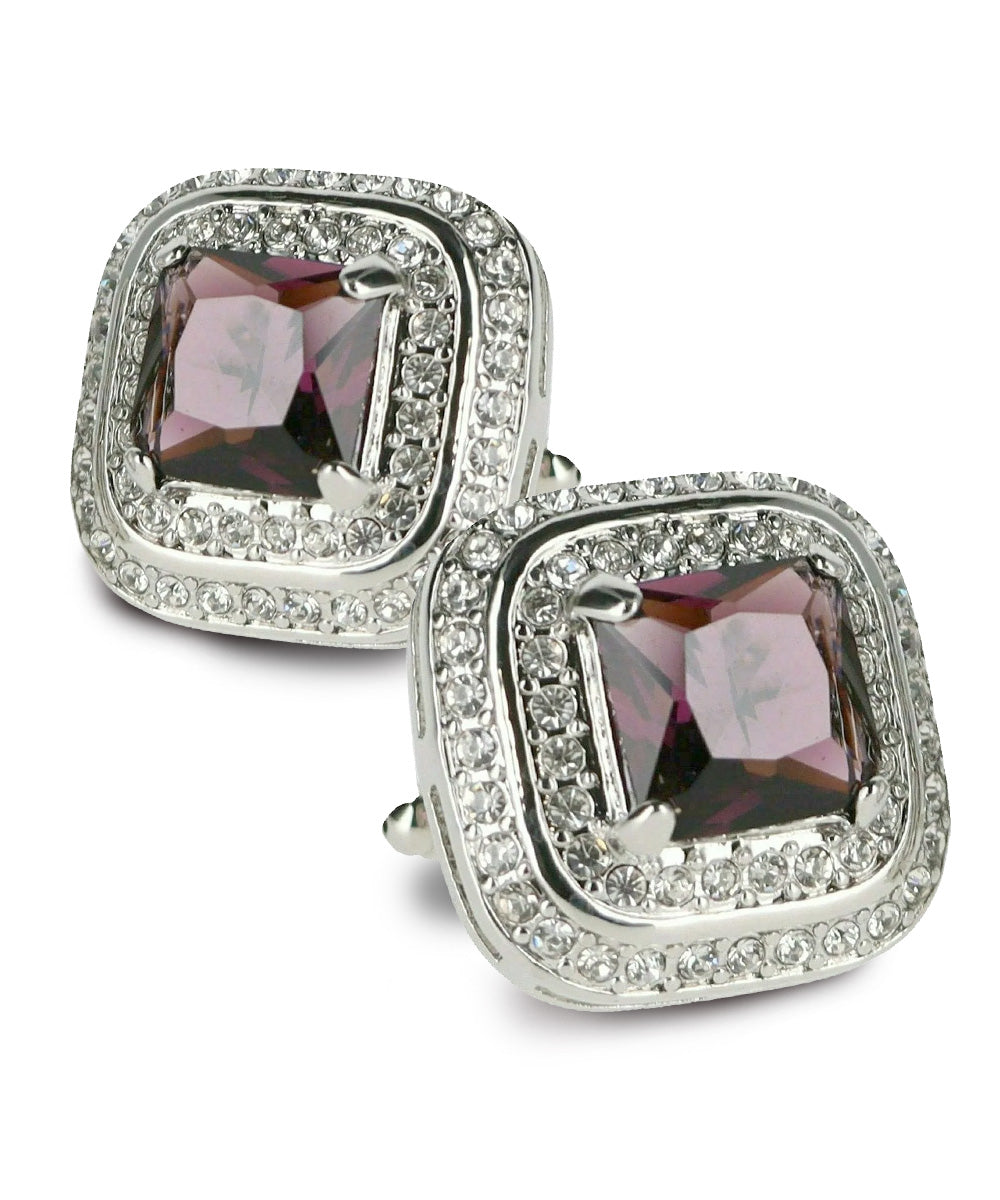 Vittorio Vico Men's Large Square Colorstone Crystal Double Diamond Set Cufflinks: CL75XX Series - Black and Silver - Cufflinks - Vittorio Vico