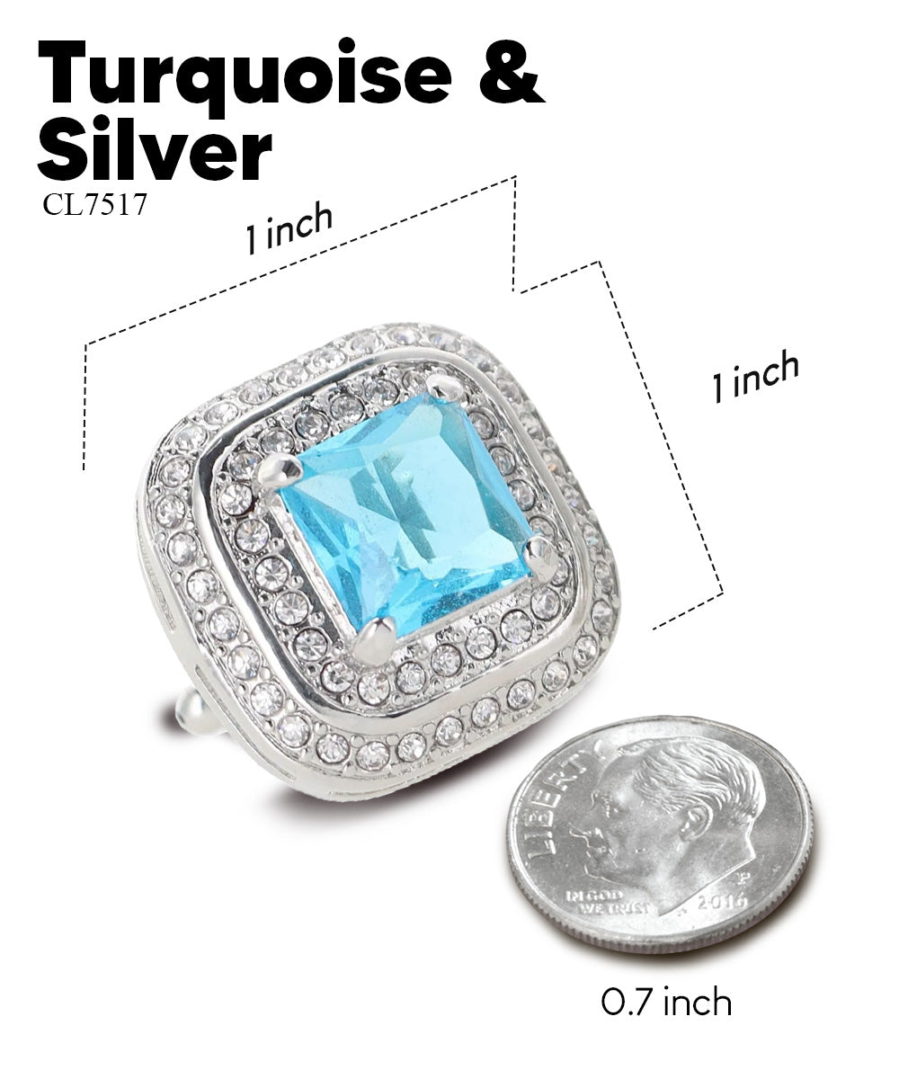 Vittorio Vico Men's Large Square Colorstone Crystal Double Diamond Set Cufflinks: CL75XX Series - Turquoise and Silver - Cufflinks - Vittorio Vico