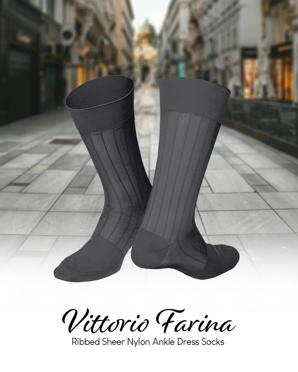 Vittorio Farina Men's Ribbed Shear Nylon Anklet Dress Socks - Rust Red - Socks - Vittorio Farina