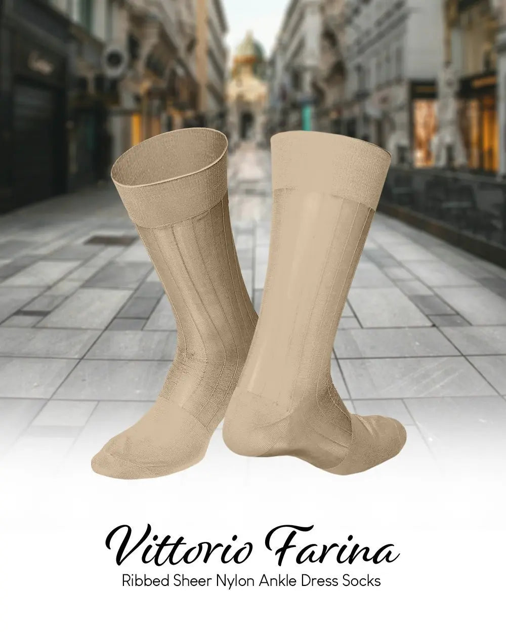 Vittorio Farina Men's Ribbed Shear Nylon Anklet Dress Socks - Taupe - Socks - Vittorio Farina
