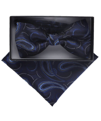 Vittorio Farina Men's Paisley Design Satin Bow Tie & Pocket Square in Gift Box - BH-D_23098A - Classy Cufflinks
