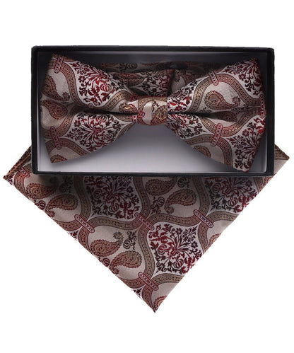 Vittorio Farina Men's Paisley Design Satin Bow Tie & Pocket Square in Gift Box - BH-D_23112 - Classy Cufflinks