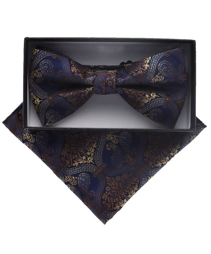 Vittorio Farina Men's Paisley Design Satin Bow Tie & Pocket Square in Gift Box - BH-D_23113 - Classy Cufflinks