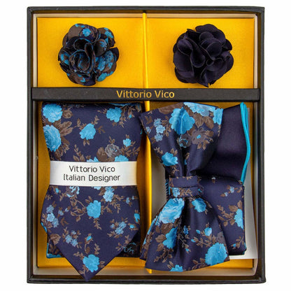 Vittorio Farina Men's Design Necktie, Bow Tie, Pocket Squares and Flower Lapel Pin in a Gift Box Vittorio Farina