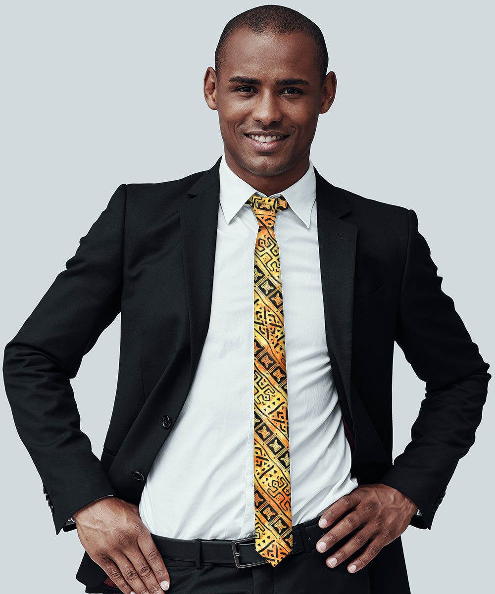 Vittorio Farina Men's Kente Satin Necktie & Pocket Square - NH - K_Kente 4 - Classy Cufflinks