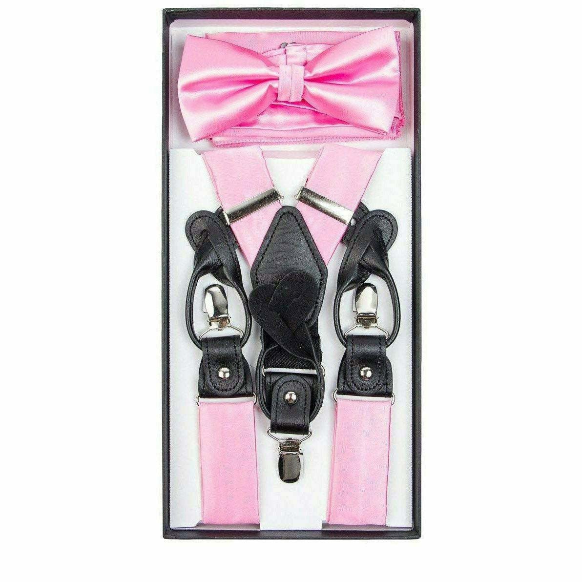 Vittorio Farina Men's Clip End Suspender, Bow Tie and Pocket Square Set with Silver Hardware in Gift Box: 70% Polyester & 30% Elastomer Vittorio Farina