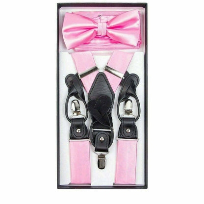 Vittorio Farina Men's Clip End Suspender, Bow Tie and Pocket Square Set with Silver Hardware in Gift Box: 70% Polyester & 30% Elastomer Vittorio Farina