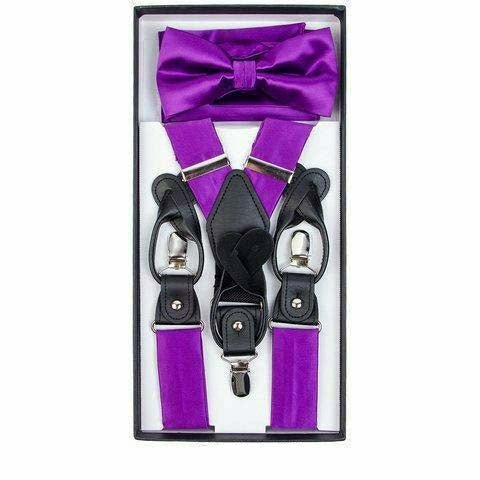 Vittorio Farina Men's Clip End Suspender, Bow Tie and Pocket Square Set with Silver Hardware in Gift Box: 70% Polyester & 30% Elastomer Vittorio Farina
