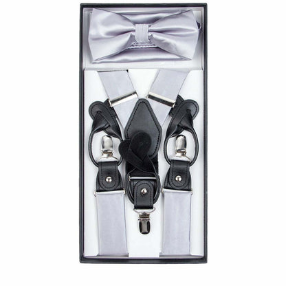 Vittorio Farina Men's Clip End Suspender, Bow Tie and Pocket Square Set with Silver Hardware in Gift Box: 70% Polyester & 30% Elastomer Vittorio Farina