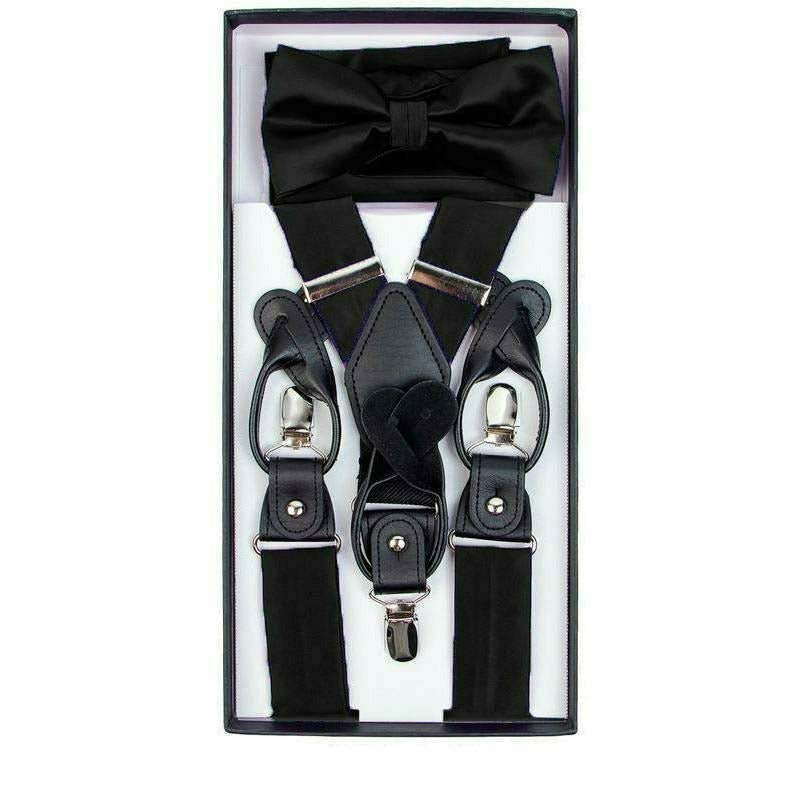 Vittorio Farina Men's Clip End Suspender, Bow Tie and Pocket Square Set with Silver Hardware in Gift Box: 70% Polyester & 30% Elastomer Vittorio Farina
