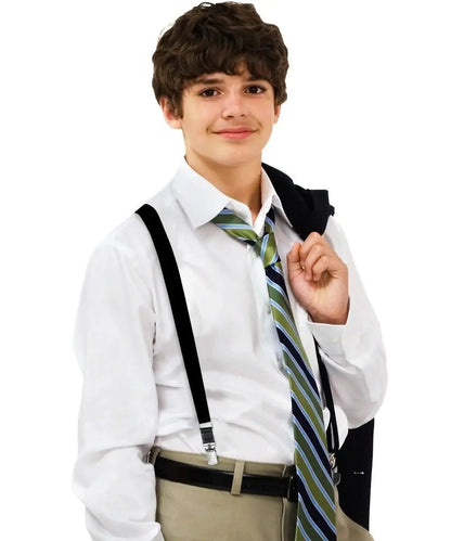 Vittorio Farina Boy's Clip End Suspender with Silver Hardware in Gift Box: 70% Polyester & 30% - Black - Suspenders - Vittorio Farina