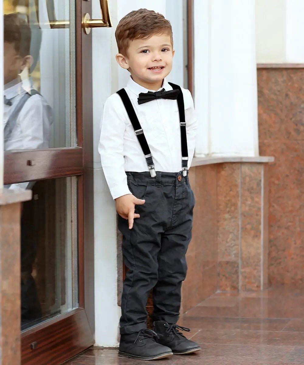 Vittorio Farina Boy's Clip End Suspender with Silver Hardware in Gift Box: 70% Polyester & 30% - Black - Suspenders - Vittorio Farina