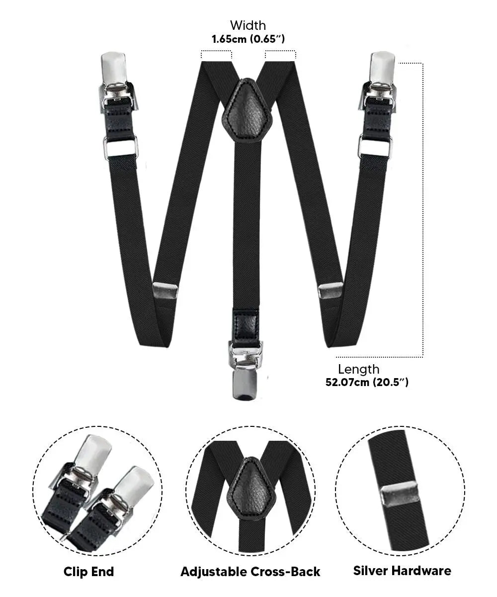 Vittorio Farina Boy's Clip End Suspender with Silver Hardware in Gift Box: 70% Polyester & 30% - Black - Suspenders - Vittorio Farina