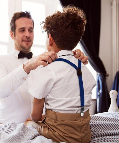 Vittorio Farina Boy's Clip End Suspender with Silver Hardware in Gift Box: 70% Polyester & 30% - Navy Blue - Suspenders - Vittorio Farina