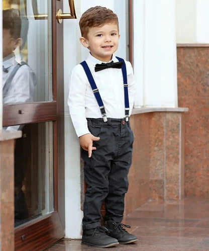 Vittorio Farina Boy's Clip End Suspender with Silver Hardware in Gift Box: 70% Polyester & 30% - Navy Blue - Suspenders - Vittorio Farina