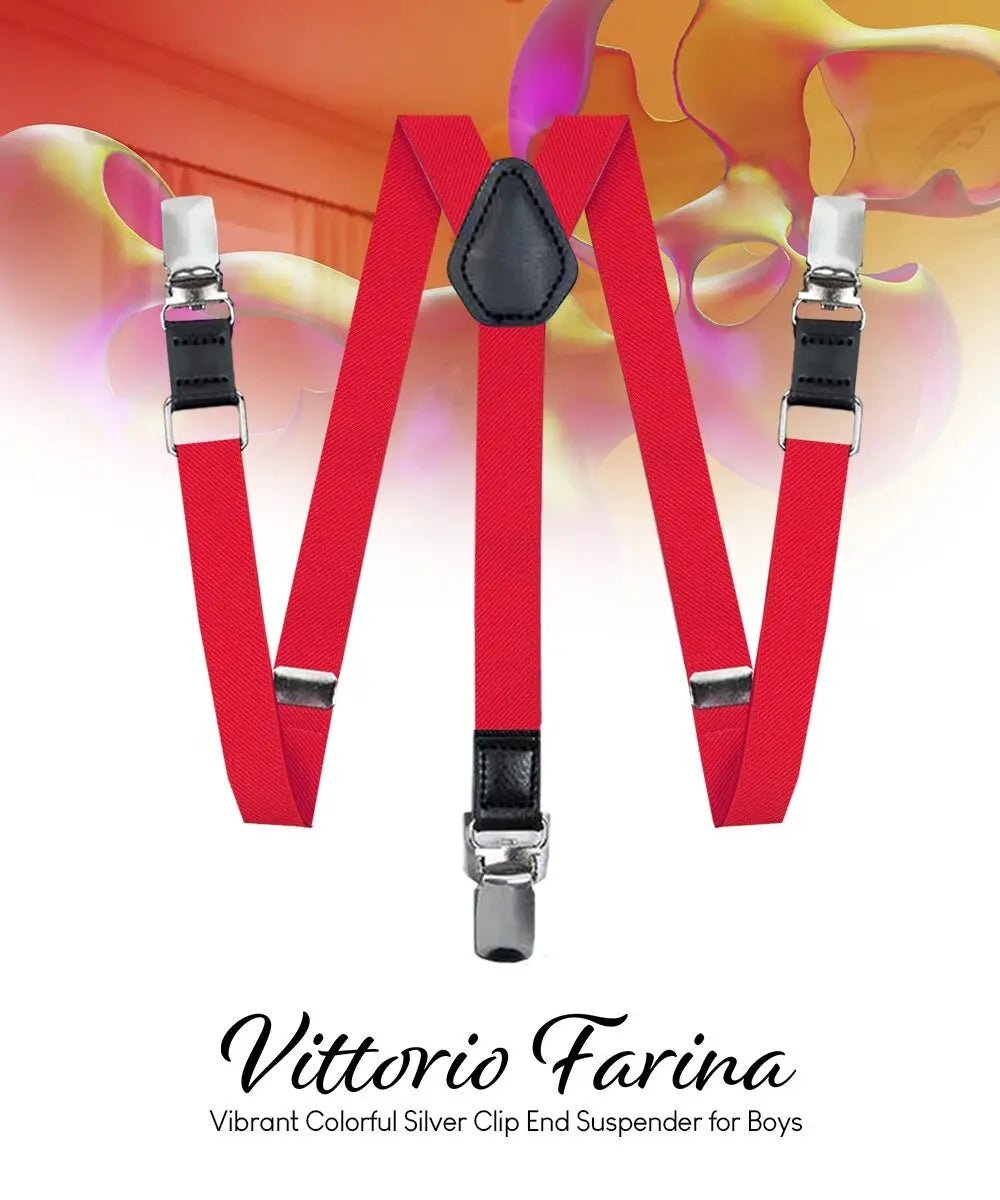 Vittorio Farina Boy's Clip End Suspender with Silver Hardware in Gift Box: 70% Polyester & 30% - Red - Suspenders - Vittorio Farina