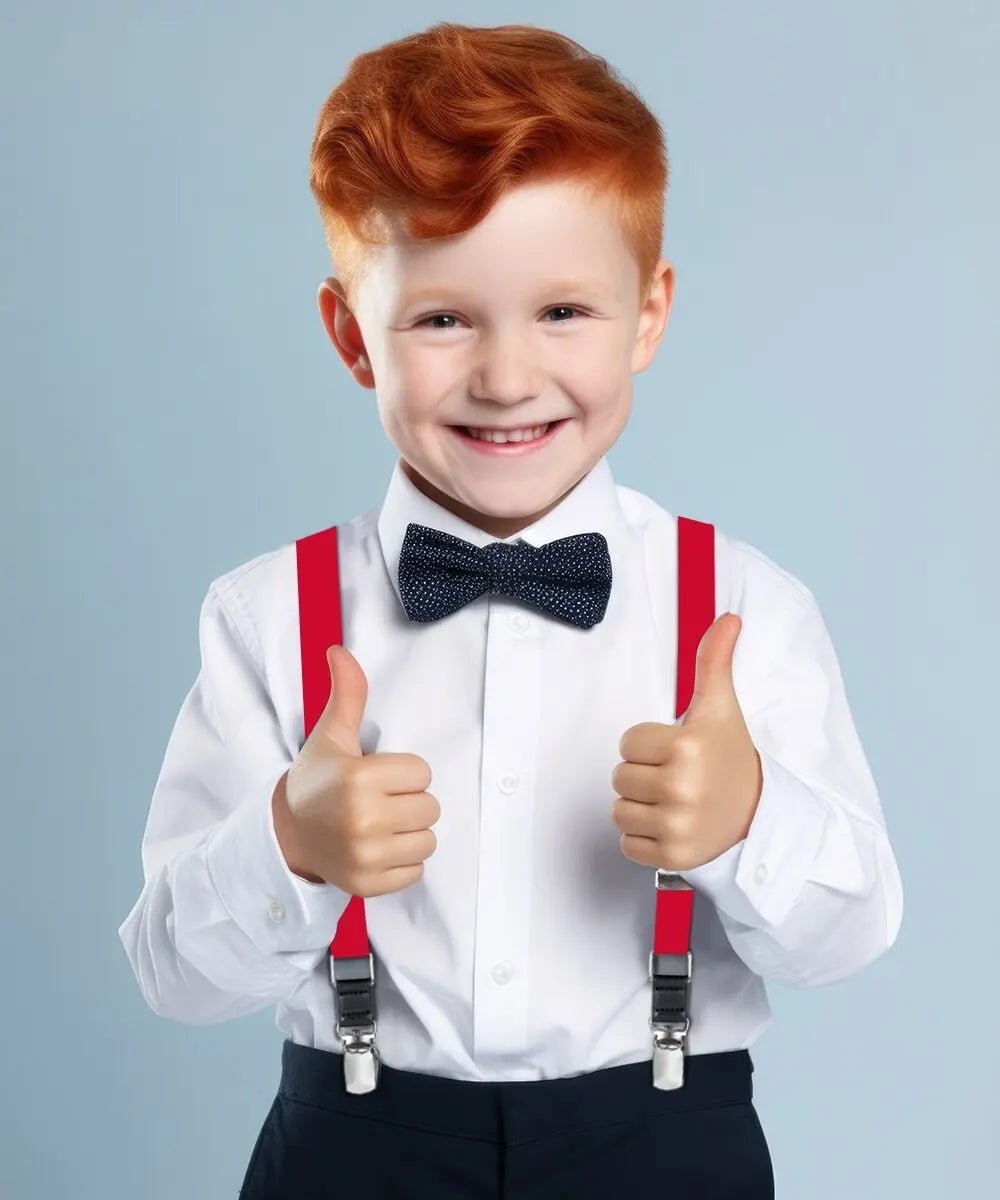 Vittorio Farina Boy's Clip End Suspender with Silver Hardware in Gift Box: 70% Polyester & 30% - Red - Suspenders - Vittorio Farina