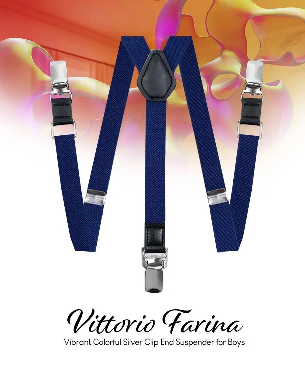 Vittorio Farina Boy's Clip End Suspender with Silver Hardware in Gift Box: 70% Polyester & 30% - Royal Blue - Suspenders - Vittorio Farina
