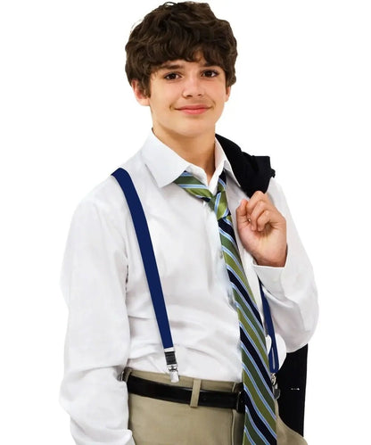 Vittorio Farina Boy's Clip End Suspender with Silver Hardware in Gift Box: 70% Polyester & 30% - Royal Blue - Suspenders - Vittorio Farina