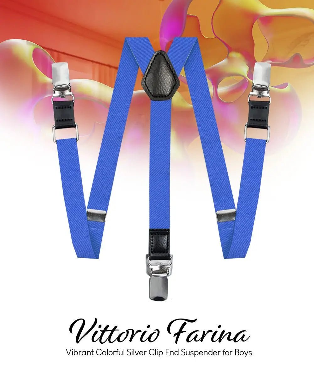 Vittorio Farina Boy's Clip End Suspender with Silver Hardware in Gift Box: 70% Polyester & 30% - Black - Suspenders - Vittorio Farina