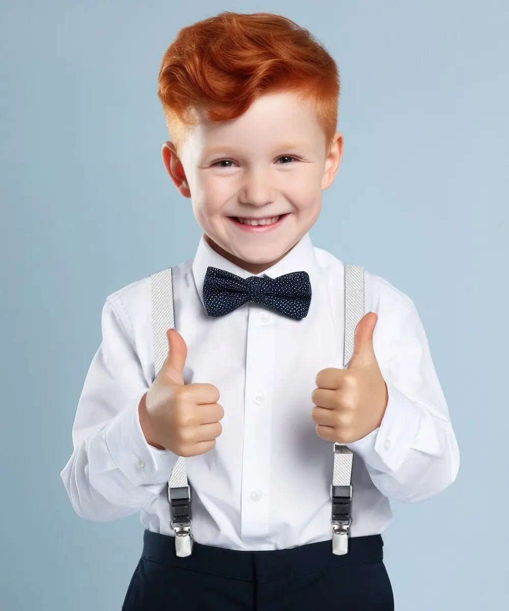 Vittorio Farina Boy's Clip End Suspender with Silver Hardware in Gift Box: 70% Polyester & 30% - White - Suspenders - Vittorio Farina