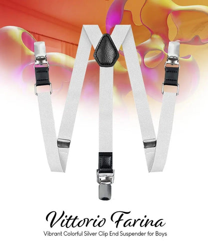 Vittorio Farina Boy's Clip End Suspender with Silver Hardware in Gift Box: 70% Polyester & 30% - White - Suspenders - Vittorio Farina
