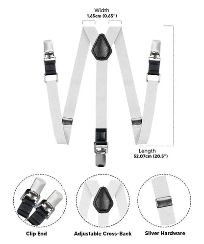 Vittorio Farina Boy's Clip End Suspender with Silver Hardware in Gift Box: 70% Polyester & 30% - White - Suspenders - Vittorio Farina