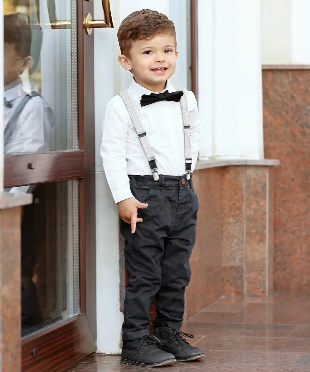 Vittorio Farina Boy's Clip End Suspender with Silver Hardware in Gift Box: 70% Polyester & 30% - White - Suspenders - Vittorio Farina