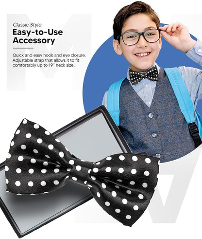 Vittorio Farina Boy's Design Satin Bow Tie - Black and White Polka Dot - Boyswear - Vittorio Farina