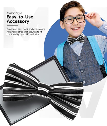 Vittorio Farina Boy's Design Satin Bow Tie - Black and White Stripes - Boyswear - Vittorio Farina
