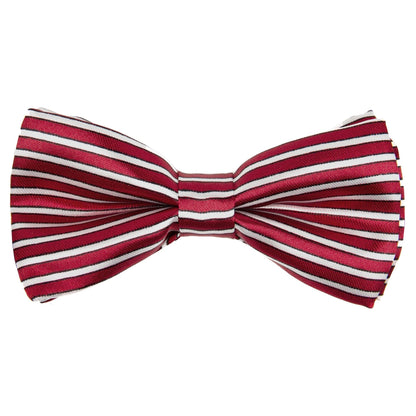 Vittorio Farina Boy's Design Satin Bow Tie - Burgundy and White Stripes - Boyswear - Vittorio Farina