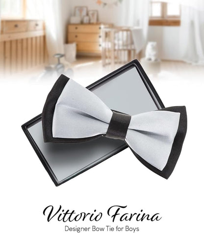 Vittorio Farina Boy's Design Satin Bow Tie - Gray and Black Fold - Boyswear - Vittorio Farina
