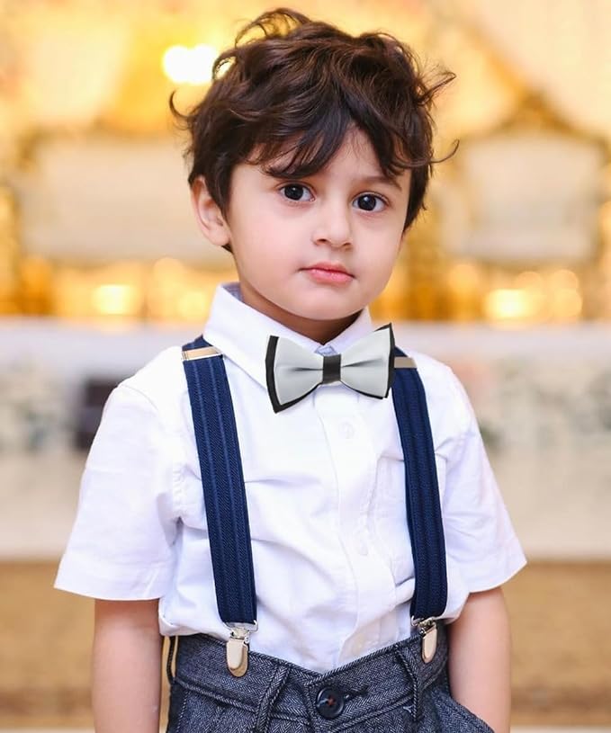 Vittorio Farina Boy's Design Satin Bow Tie - Gray and Black Fold - Boyswear - Vittorio Farina