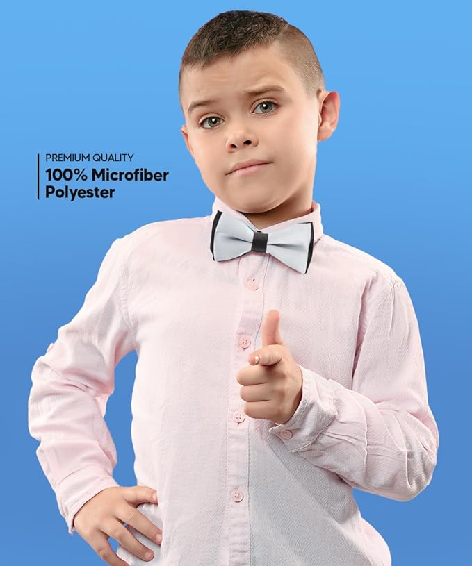Vittorio Farina Boy's Design Satin Bow Tie - Gray and Black Fold - Boyswear - Vittorio Farina