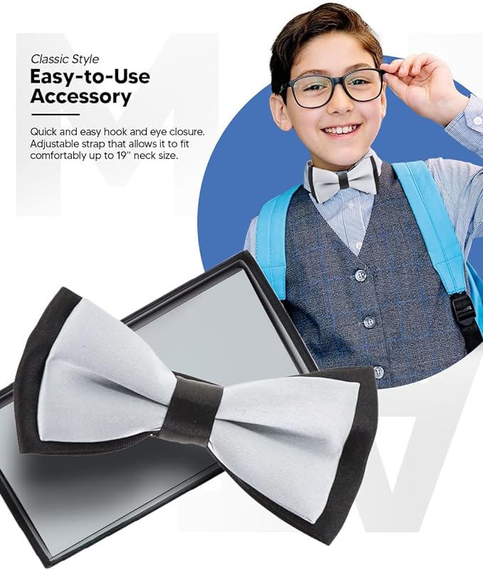 Vittorio Farina Boy's Design Satin Bow Tie - Gray and Black Fold - Boyswear - Vittorio Farina