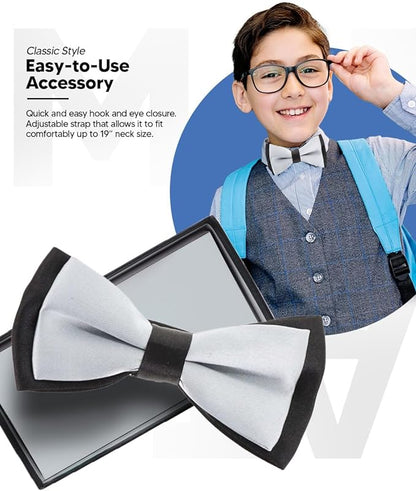 Vittorio Farina Boy's Design Satin Bow Tie - Gray and Black Fold - Boyswear - Vittorio Farina