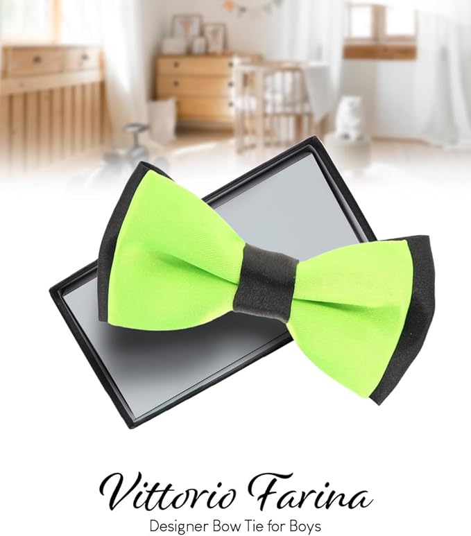 Vittorio Farina Boy's Design Satin Bow Tie - Green and Black Fold - Boyswear - Vittorio Farina