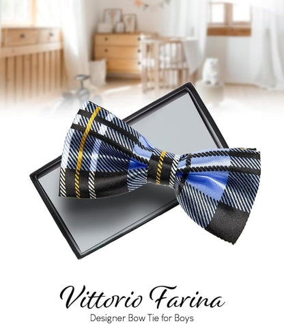 Vittorio Farina Boy's Design Satin Bow Tie - Ivory and White Fold - Boyswear - Vittorio Farina