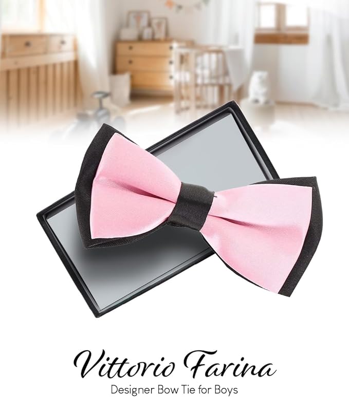 Vittorio Farina Boy's Design Satin Bow Tie - Burgundy and White Stripes - Boyswear - Vittorio Farina