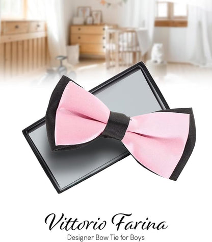 Vittorio Farina Boy's Design Satin Bow Tie - Burgundy and White Stripes - Boyswear - Vittorio Farina