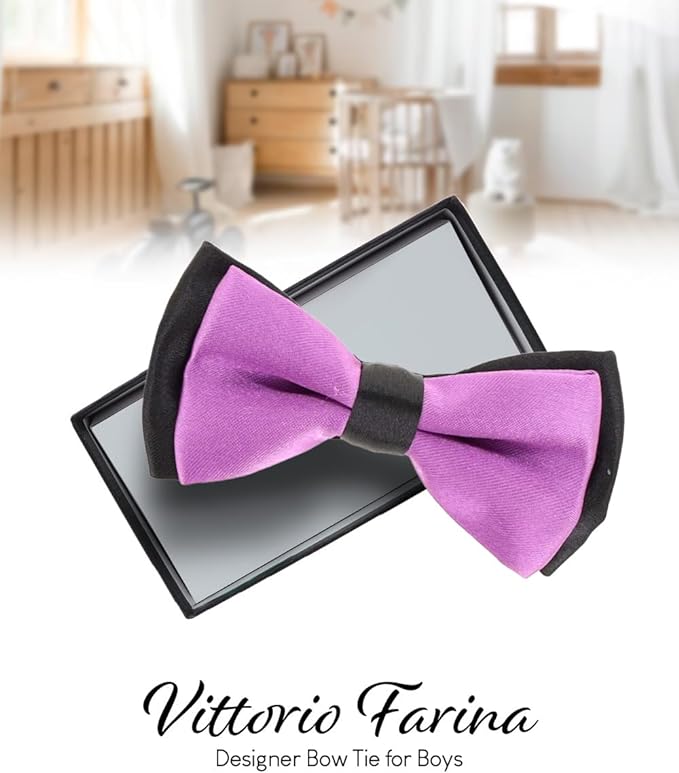 Vittorio Farina Boy's Design Satin Bow Tie - Burgundy and White Stripes - Boyswear - Vittorio Farina