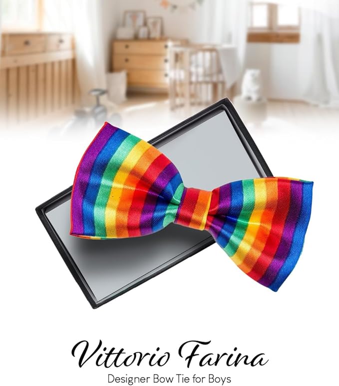 Vittorio Farina Boy's Design Satin Bow Tie - Rainbow - Boyswear - Vittorio Farina