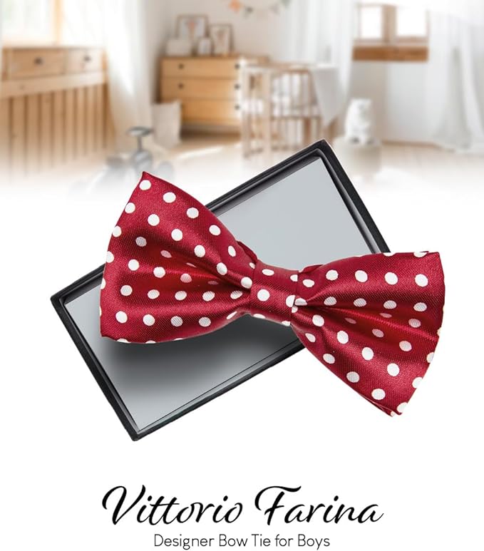Vittorio Farina Boy's Design Satin Bow Tie - Red and White Polka Dot - Boyswear - Vittorio Farina