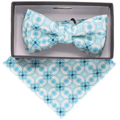 Vittorio Farina Boy's Floral Print Design Bow Tie & Pocket Square in Gift Box - KBH 023 - Bow Tie & Pocket Square - Vittorio Farina