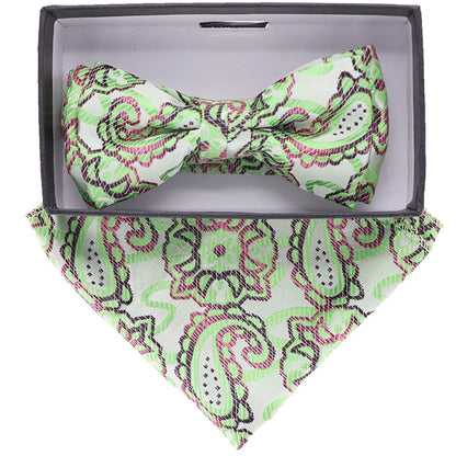 Vittorio Farina Boy's Floral Print Design Bow Tie & Pocket Square in Gift Box - KBH 039 - Bow Tie & Pocket Square - Vittorio Farina