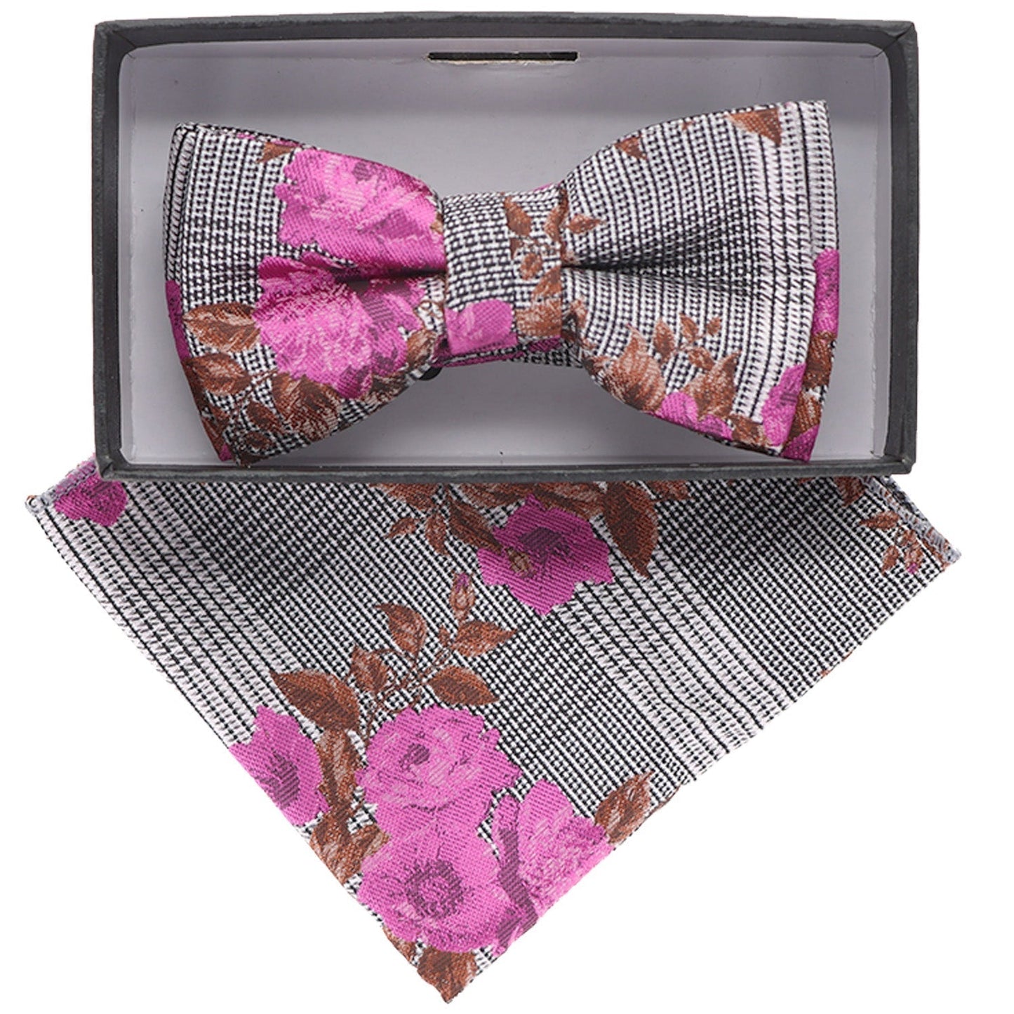 Vittorio Farina Boy's Floral Print Design Bow Tie & Pocket Square in Gift Box - KBH-075 - Bow Tie & Pocket Square - Vittorio Farina