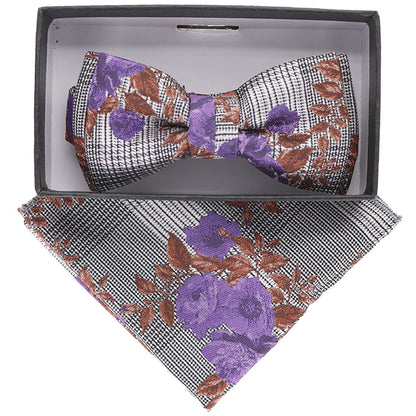 Vittorio Farina Boy's Floral Print Design Bow Tie & Pocket Square in Gift Box - KBH-079 - Bow Tie & Pocket Square - Vittorio Farina