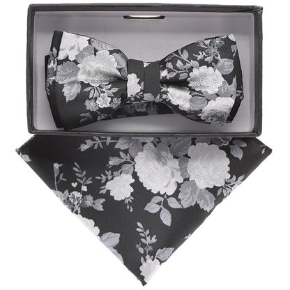 Vittorio Farina Boy's Floral Print Design Bow Tie & Pocket Square in Gift Box - KBH-084 - Bow Tie & Pocket Square - Vittorio Farina